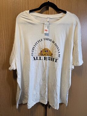 Graphic Tee with Sunshine Floral Motif - Cream